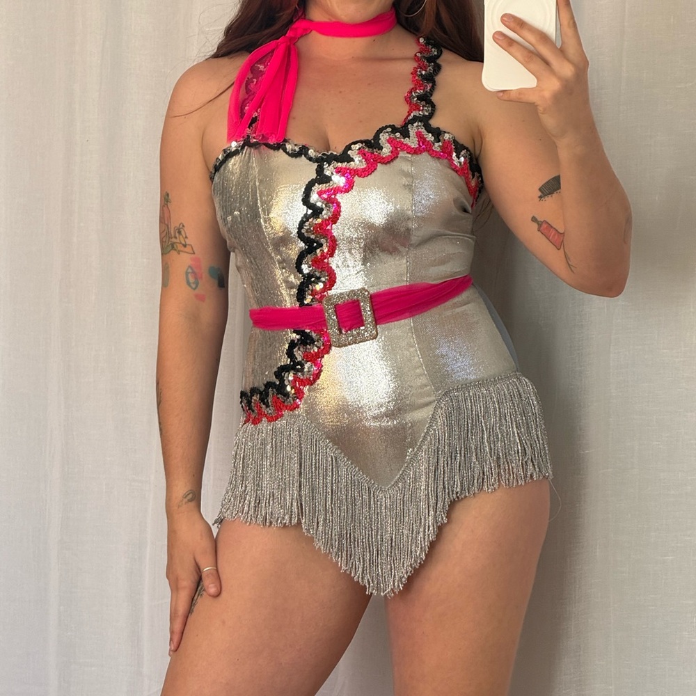 ✿ Vintage Art Stone Sequin Fringe Showgirl Bodysuit ✿